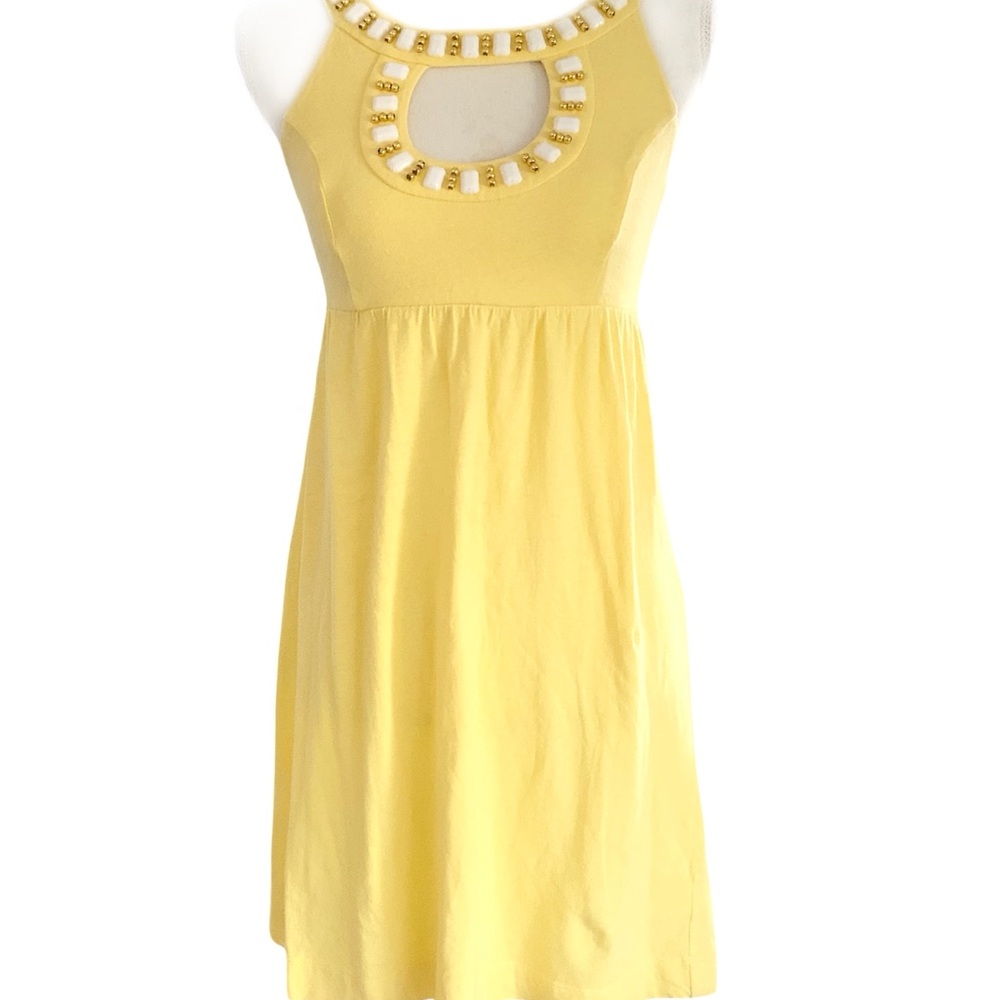 Lilly Pulitzer Women’s Dress XS Yellow Cotton Linen Beaded Sleeveless Knit